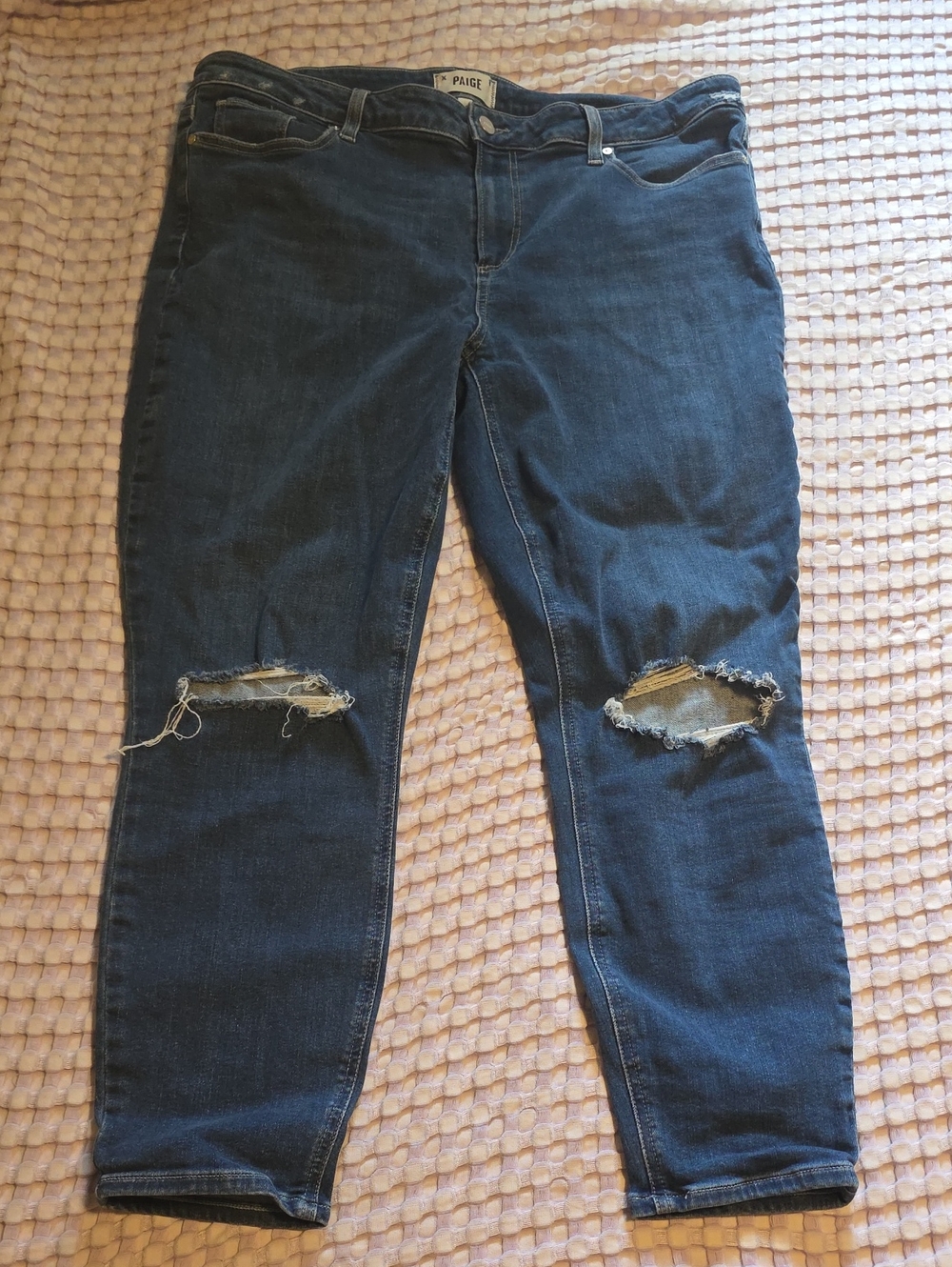 PAIGE Dark Blue Distressed Skinny Jeans